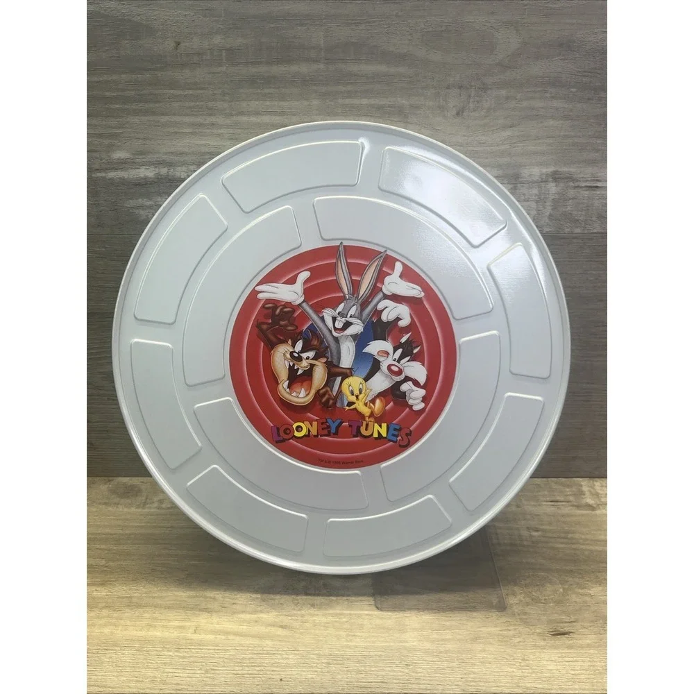 Vtg Looney Tunes Collectible Round Film Tin Canister Bugs Bunny Taz Twitty Bird
